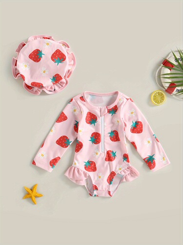 Toddler Baby Girl Rash Guard Swimsuit Long Sleeve