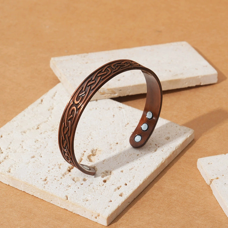 Cross-Border Hot-Selling Magnetic Bracelet Ring Combination Flower Ancient Red Copper Brushed Retro Style Magnetic Bracelet Men's and Women's Jewelry