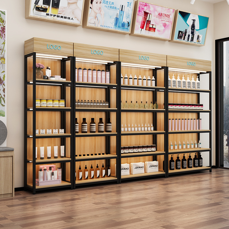 超市货架文具店层板式产品钢木展示柜便利店零食化妆品收纳展示架