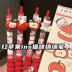 レッドアップルキャットペンダントペンインスタイル高価値0.5ガーリーハートプッシュ式STヘッドブラックブラシペン