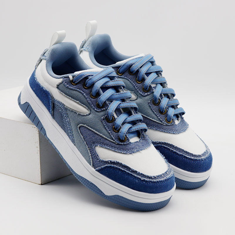 Kurokin negro azul plano retrógrado de moda jeans cordones de calzado con cordones de metal