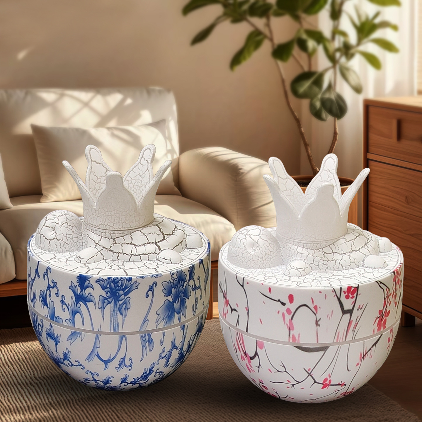 创意新款200ML复古青花瓷皇冠裂纹加湿器香薰机桌面办公礼品赠品