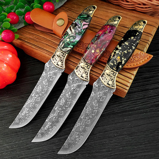 Cross-border carved steel head butcher knife boning knife outdoor camping stainless steel meat cutting fruit knife wholesale