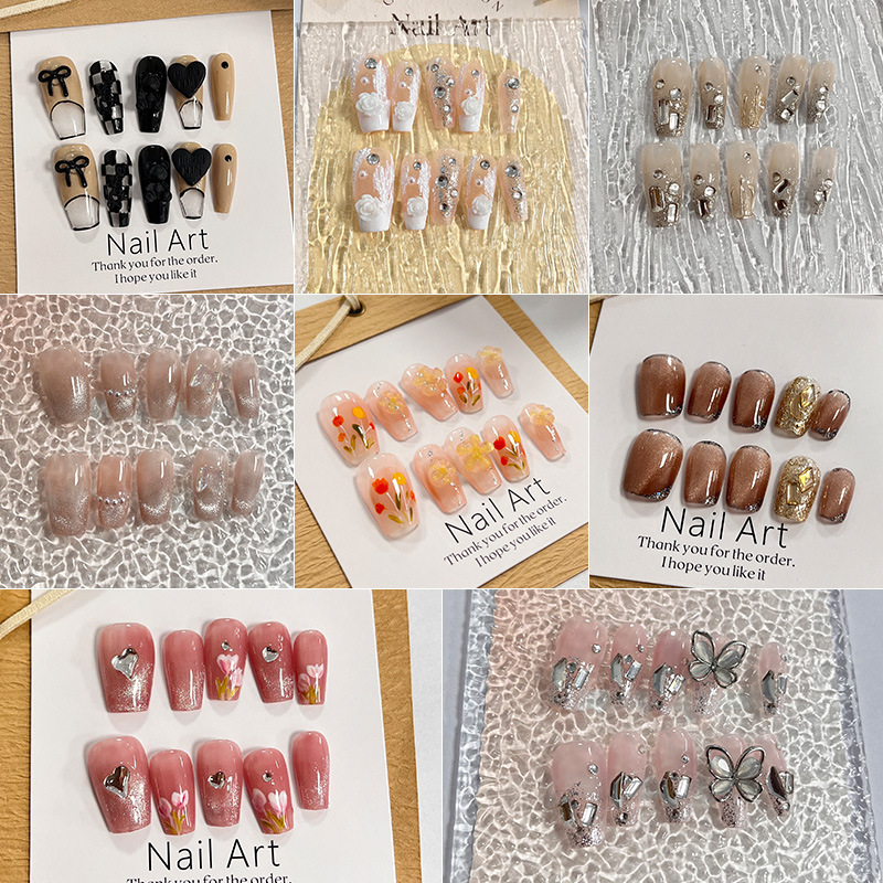 Kaiman desgaste hecho a mano uñas desmontable Internet celebridad diamante mariposa uñas pieza de uñas hecho a mano luz lujo avanzado parche de uñas