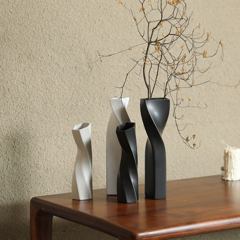 Wabilifeng decoración de jarrón de cerámica en blanco y negro sala de estar arreglo floral minimalista moderno decoración de flores secas al por mayor