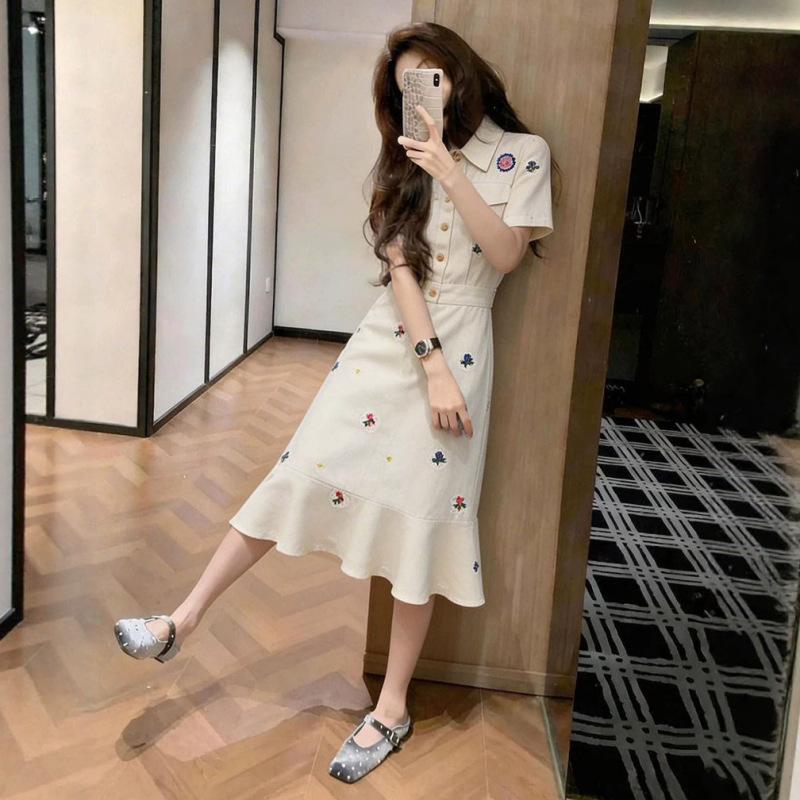 Polo Collar Shirt Dress 2026 Summer Gentle High-End Korean Style Ruffle Dress Beautiful Dress for Pairing
