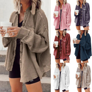 2025 European and American Cross-Border Autum New Outwear Fashion Casual Lapel Flap Pocket Pants Splicing Asymmetrical Shirt Jacket for Women