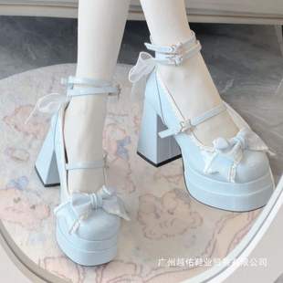 New Lolita Shoes Round Toe Leather Shoes Sweet and Cute 4.0Lolita Party High Heels