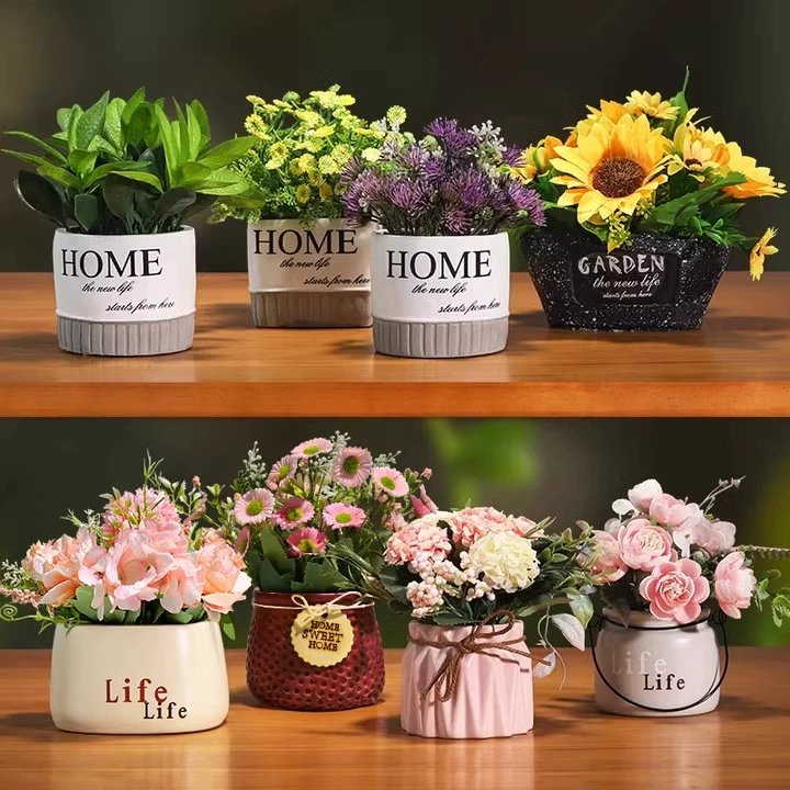 Керамические искусственные цветы, декоративные искусственные цветы, цветочные композиции для гостиной, домашние зеленые растения, растения в горшках, маленькие бонсай, украшения для стола, декоративные элементы.