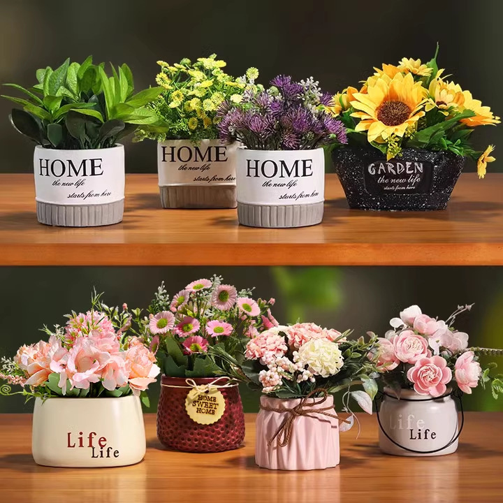 Ceramic Artificial Flowers, Fake Flower Decorations, Living Room Floral Arrangements, Home Green Plants, Potted Plants, Small Bonsai, Dining Table Decorations