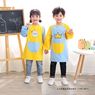 Children's Smock Waterproof Long-Sleeved Kindergarten Art Painting Reverse Dressing Baby Eating Bib Female Baby Apron Others