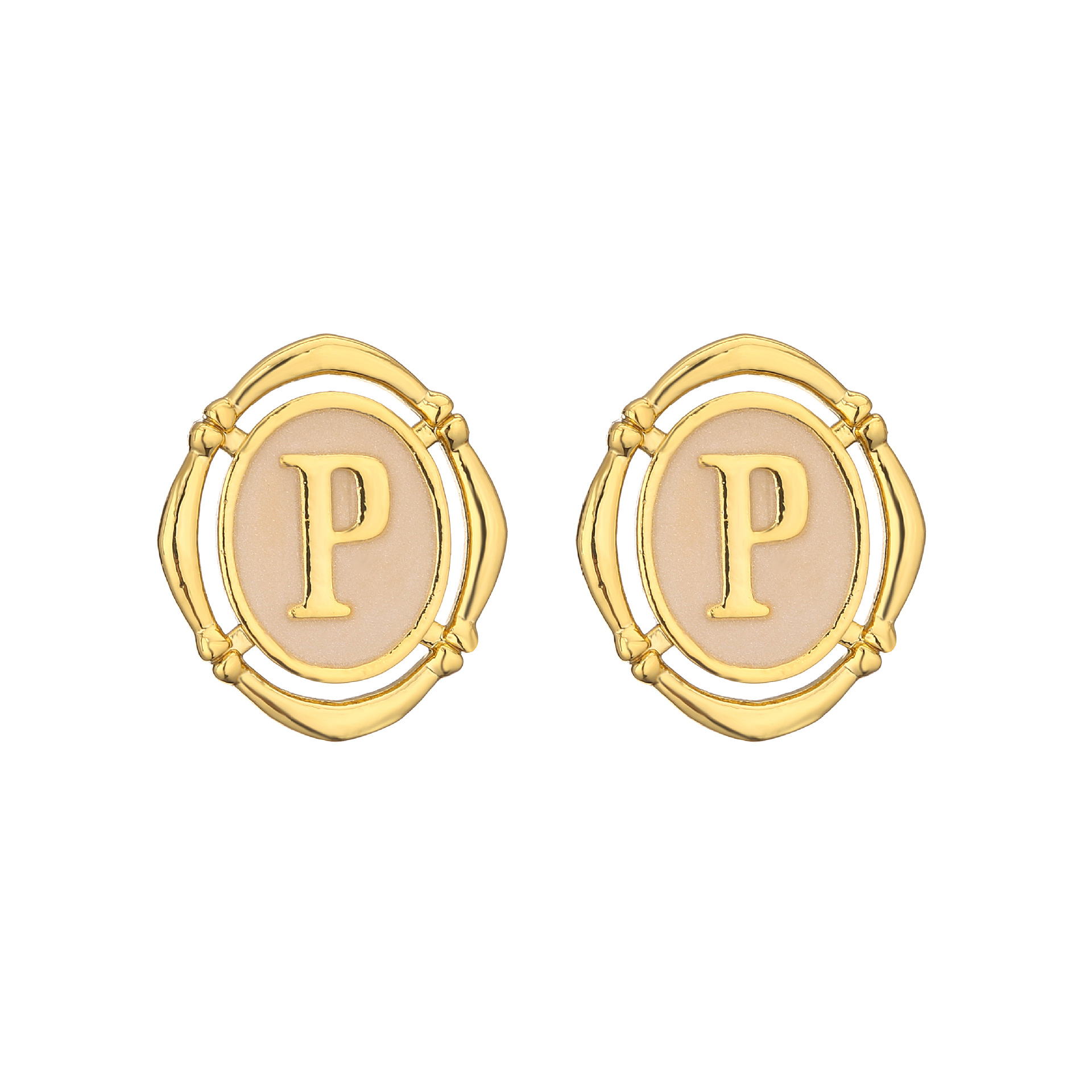 Retro Letter Oval Copper Plating Ear Studs 1 Pair