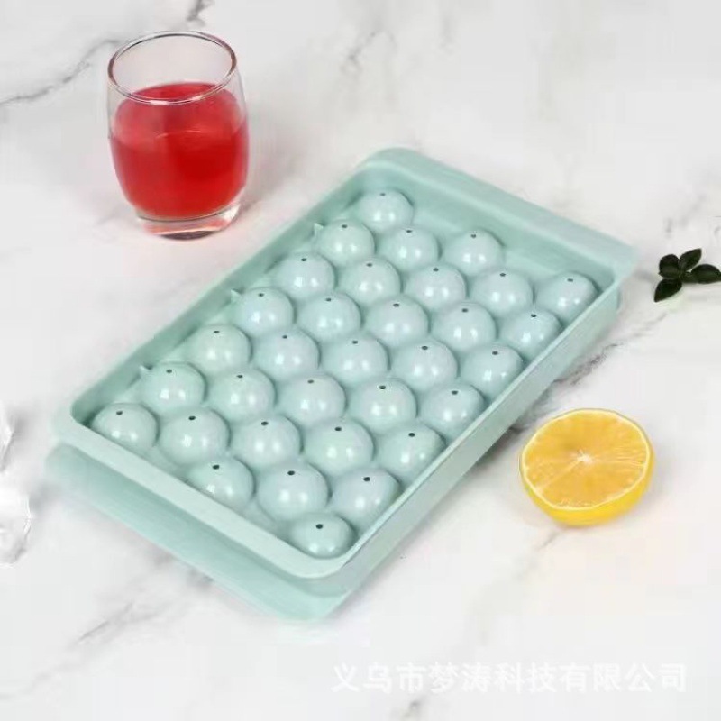 製氷皿球状アイスキューブ型 33 グリッド食品グレードのプラスチックラウンド夏家庭用冷蔵庫プラスチックアイスキューブボックス蓋付き|undefined