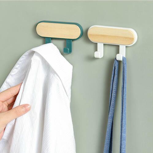 Wooden round head hook multi-functional household nail-free adhesive hook strong load-bearing creative hook behind the door without punching adhesive hook