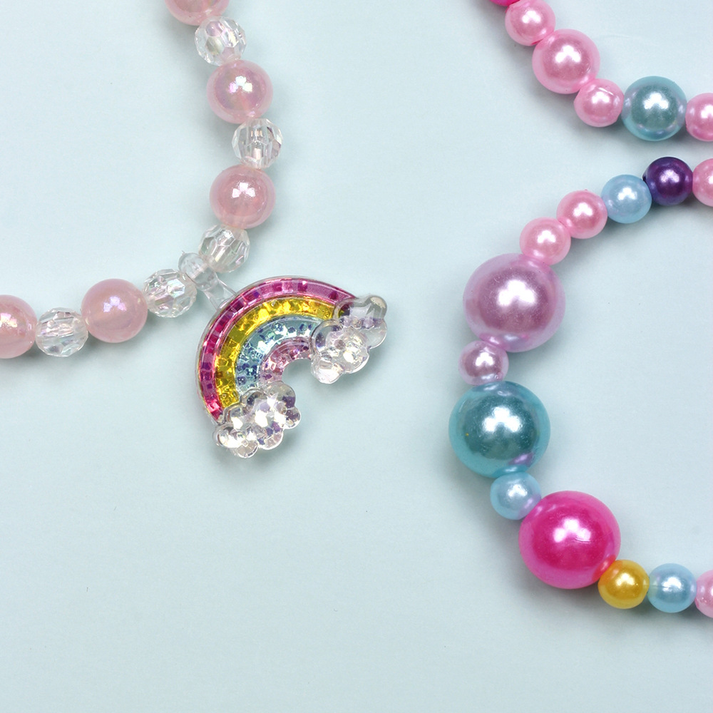 Simple Style Heart Shape Flower Plastic Beaded Girlu0027S Bracelets 3 Pieces