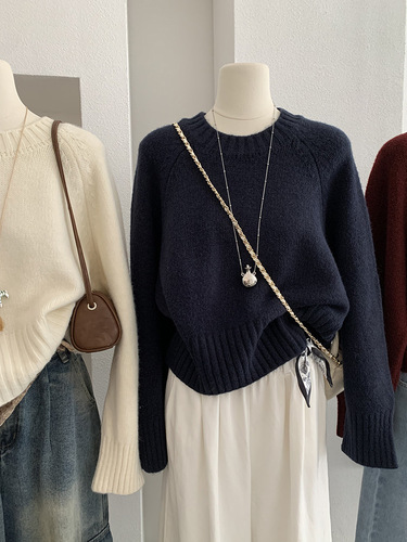 Omalai raglan sleeves sweater, shoulder sweater, autumn new pure color soft waxy long-sleeved shirt, wholesale 4910