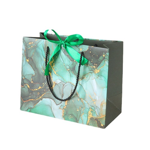 New green marble gift bag, skin care shopping bag, clothing paper bag with printed LOGO packaging bag