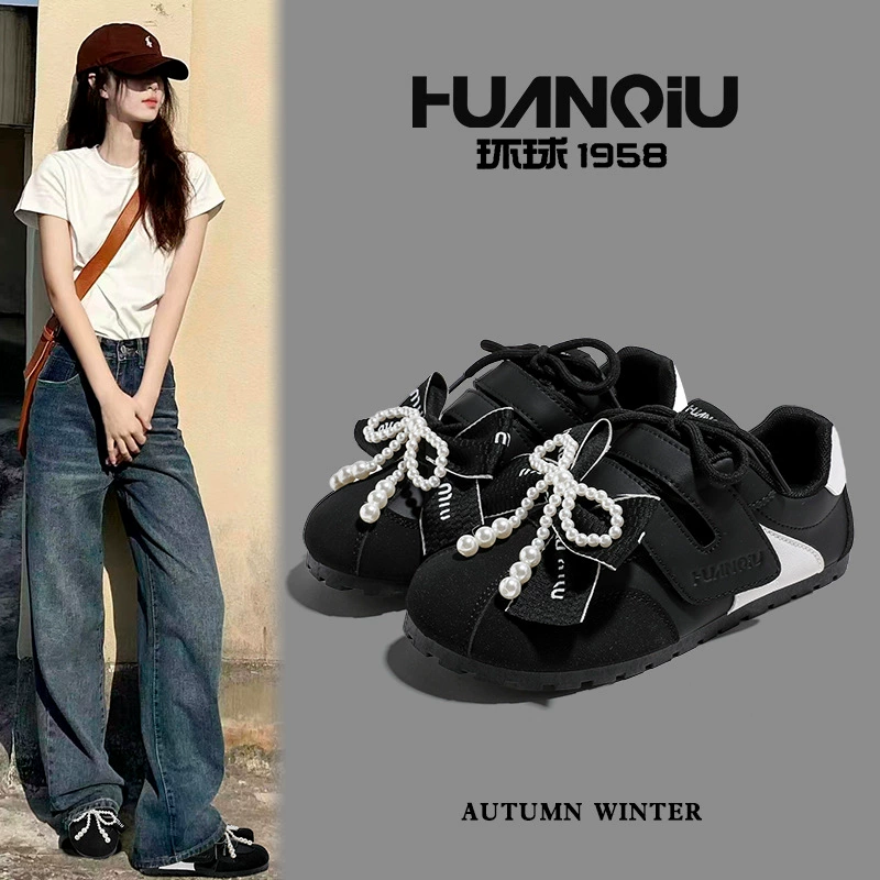 Универсальный черно-белый лук моральная обувь женская KMXFX8093 новая повседневная маленькая белая обувь спортивная обувь женская