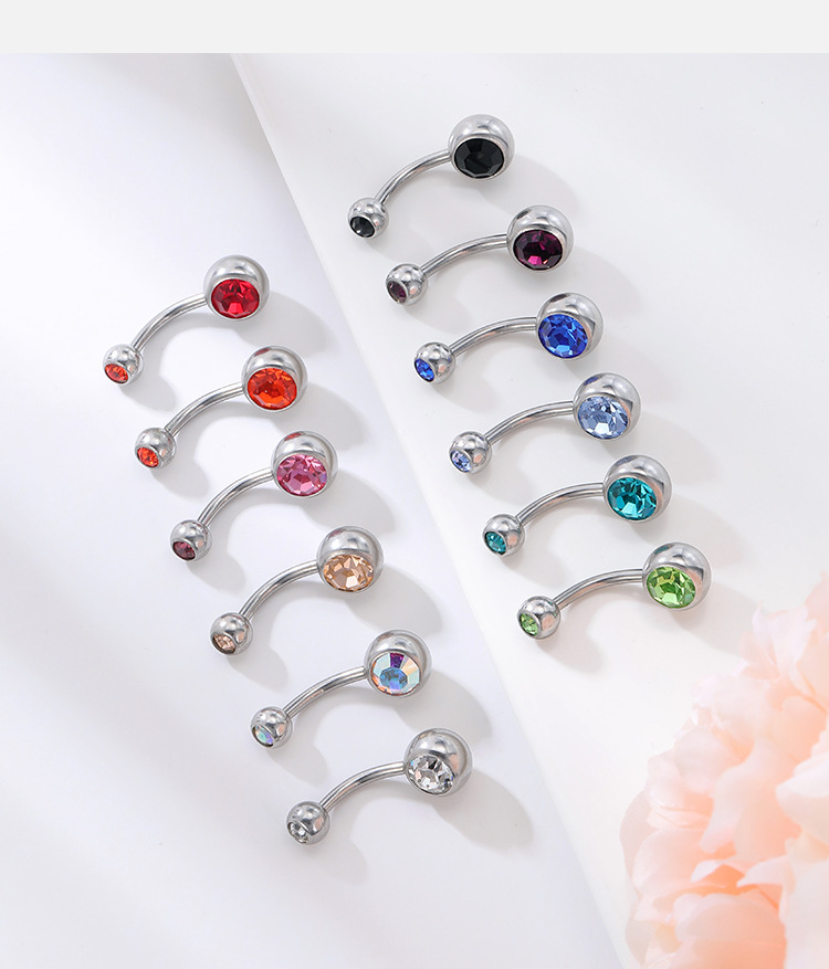 Titanium Steel Belly Button Ring Double Headed Zircon Navel Ring Set Stainless Steel Fake Nail Piercing detail image 7
