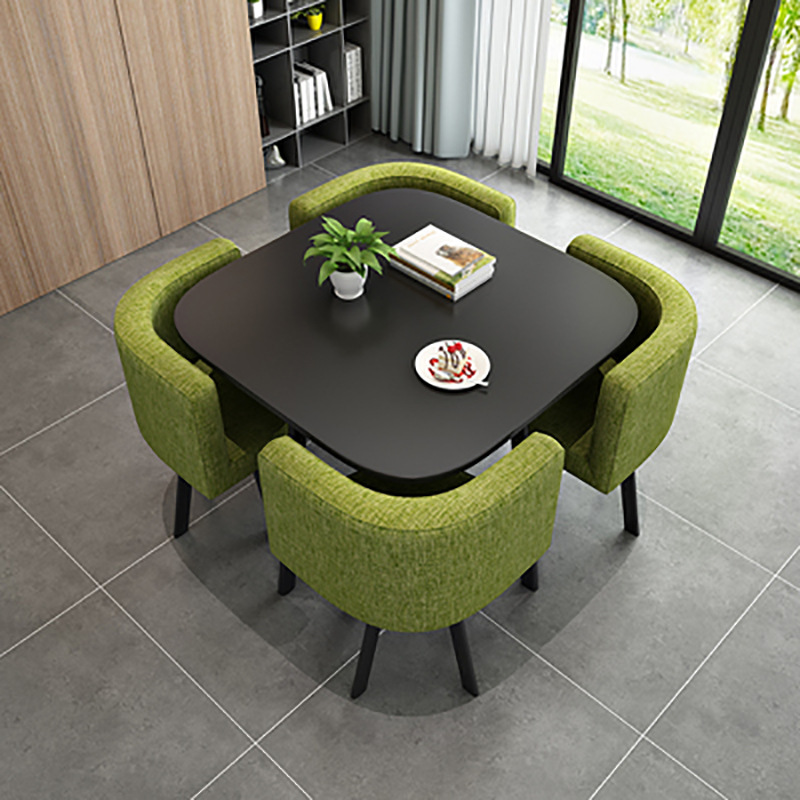 Green 80cm square table + 4 cloth chairs