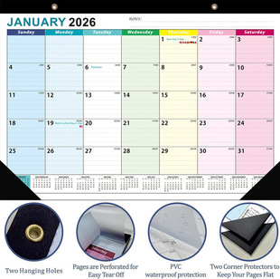 Cross-Border Wall Calendar 18-Month Black Card Calendar Wall-Mounted Simple English 2026 January-2027 June Wall Calendar