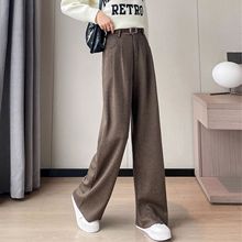 2025秋冬新款加绒人字纹毛呢直筒西装裤女高腰显瘦垂感窄版阔腿裤