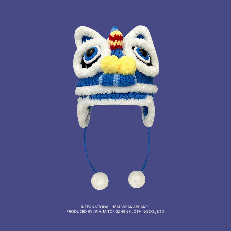 Chapeau d'éveil en laine de style chinois, tête parent-enfant, fait à la main, chaud, automne et hiver, tigre du nouvel an_voghion.com