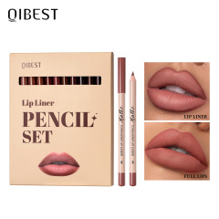 QIBEST欧美跨境12色原木哑光口红唇线笔套装裸色持久不脱色彩妆