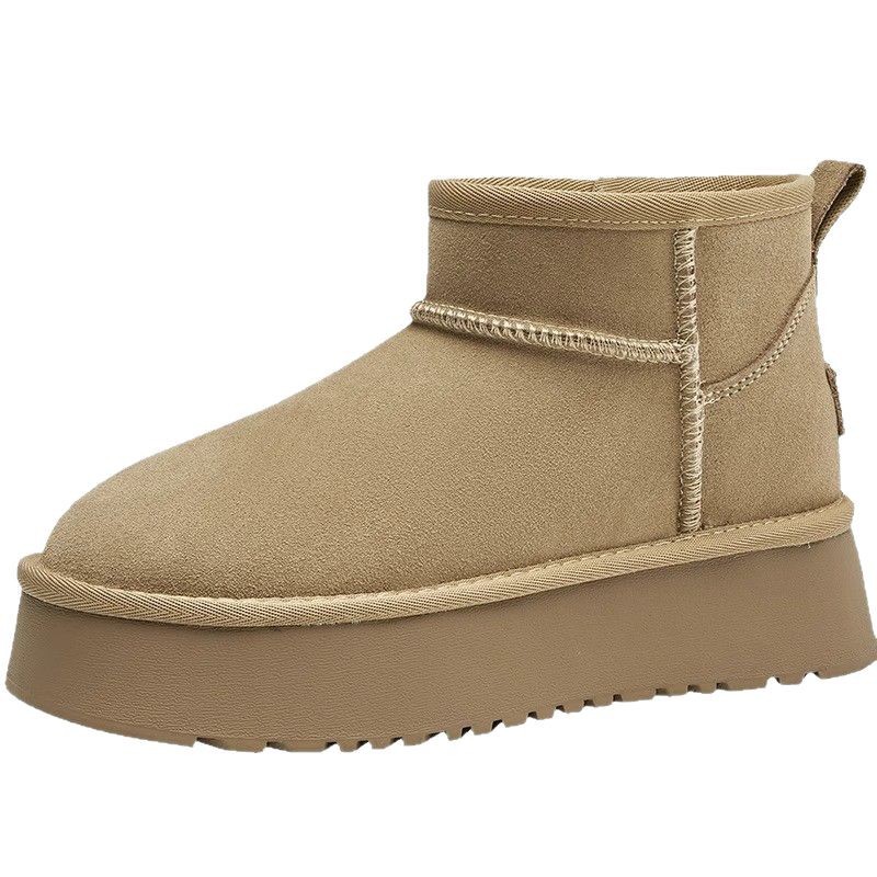 Botas de nieve de altura interior de suela gruesa pequeña de 8cm para mujer 2024 invierno tubo corto impermeable y cálido más zapatos de algodón de pan de terciopelo