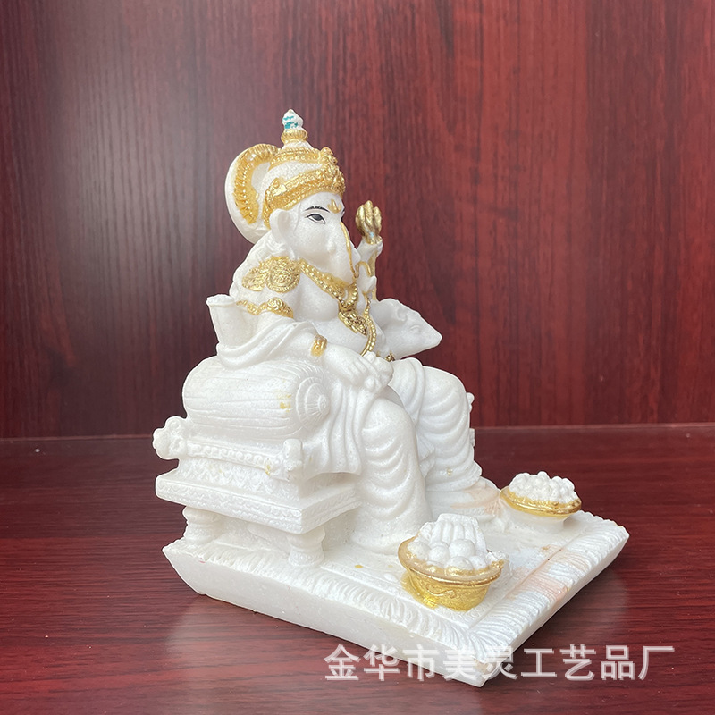 (2개) 새로운 태국 코끼리 신 장식 태국 선 거실 입구 장식 빈티지 공예 수지 금 코끼리 머리 신