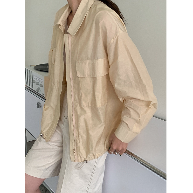 Magnolia 2021 Spring and summer new pattern Korean Edition leisure time Drawstring coat Simplicity Solid Cardigan jacket 28115