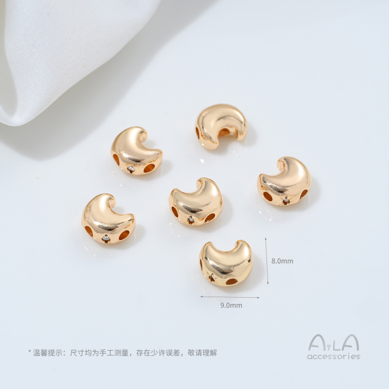铜镀14K金镶锆石屁桃心星星月亮通孔水晶隔珠手工diy饰品配件材料|undefined