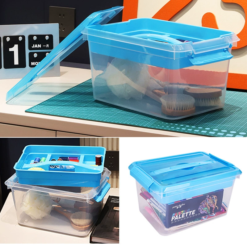 Большой прозрачный пластиковый ящик для инструментов сухой и влажный отделенный ящик для хранения Детская канцелярская коробка с ручкой