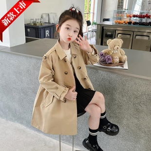 South Korea children's clothing girls retro mid-length windbreaker autumn baby western-style double-breasted jacket elegant coat trendy