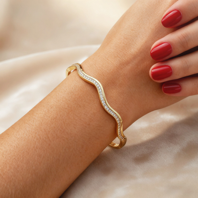 European and American Hot-Selling Titanium Steel Bracelet, Zircon Bracelet, Diamond Pattern Bracelet, 14K Gold Versatile Light Luxury High-End Bracelet European and American Hot-Selling Titanium Steel Bracelet, Zircon Bracelet, Diamond Pattern Bracelet, 14K Gold Versatile Light Luxury High-End Bracelet