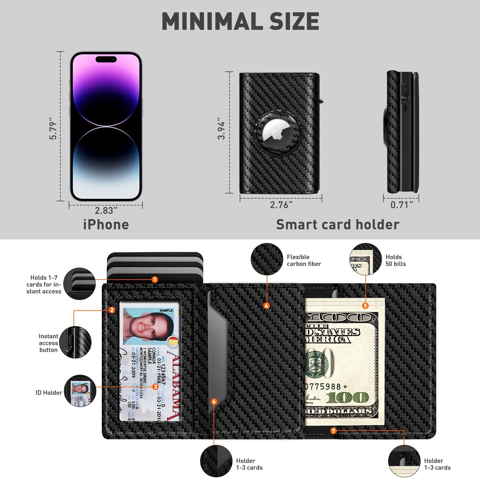 Transfronterizos para hombres cepillo antirrobo anti-magnetizado fibra de carbono RFID bolsa de tarjetas de aleación de aluminio bolsa de tarjetas bancarias bolsa de cambio Amazon