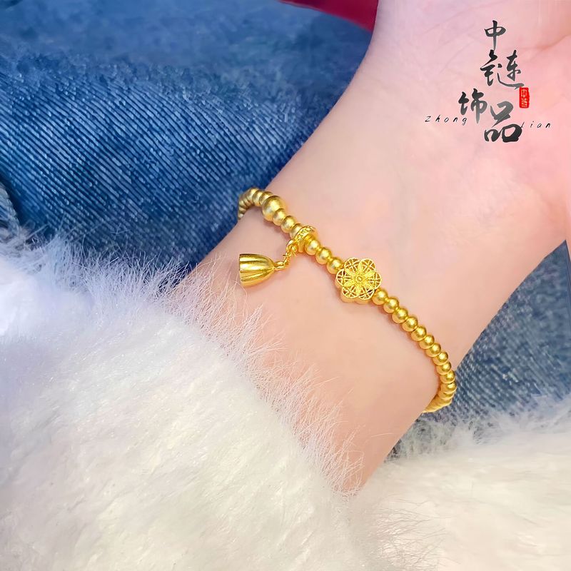 金店同モデル古法沙金福満蓮華金珠ブレスレット福字蓮蓬六相花手串生放送供給|undefined