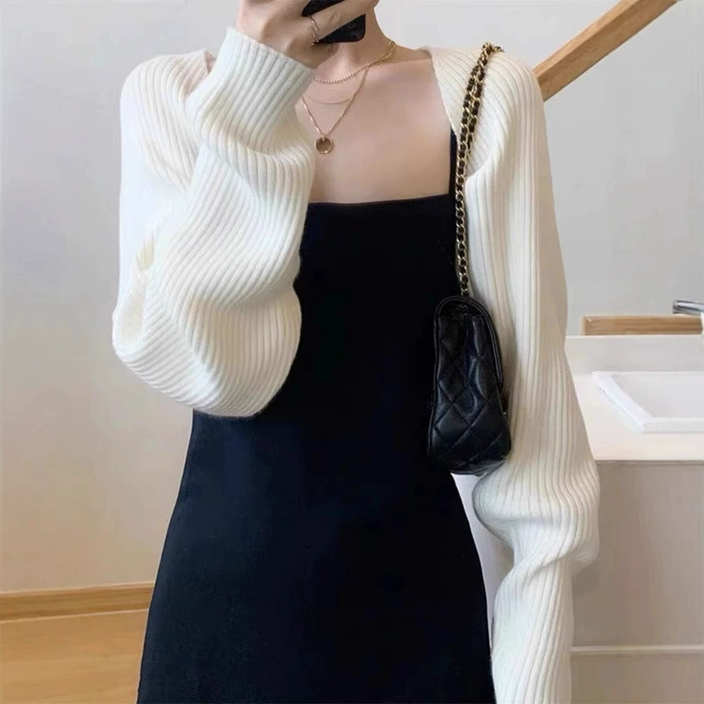 Толстый французский темпераментный трикотажный кардиган женский осенний и зимний небольшой скалок на плече