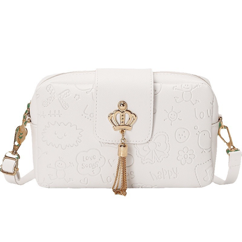 2024 bolso de cámara de moda de mujer corona en relieve de bordas transversales bolso de mochila cuadrado bolso fresco dulce bolso de teléfono móvil