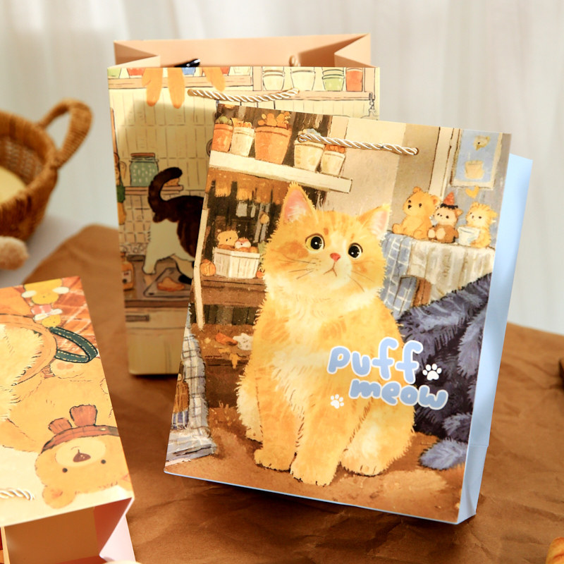 Mr. Paper Cute Cat Gift Bag Cat Radio Series Bolsa de embalaje de regalo de cumpleaños Bolsa de regalo de alto valor