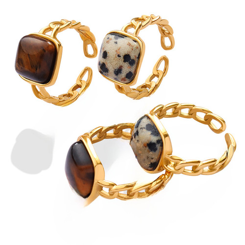 Cross-border personalized retro natural tiger eye stone embedded geometric open-mouth ring high-quality accessory wholesale A344