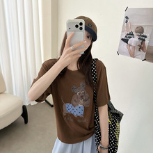 韩版减龄卡通狗狗印花圆领短袖T恤女夏季雪花薄款宽松休闲上衣