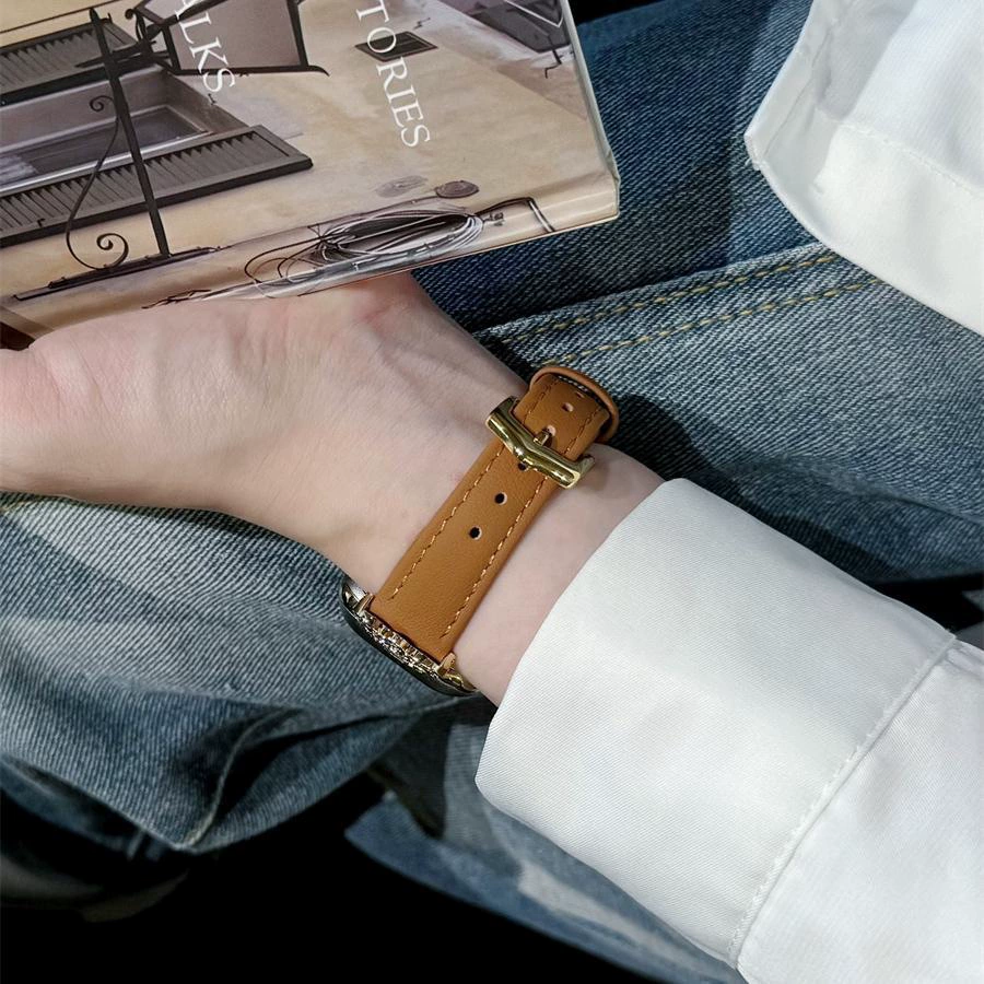 Панк стиль металлическая пряжка кожаный ремень подходит для Apple watch 10-го поколения iWATCH987654 поколения SE ниша