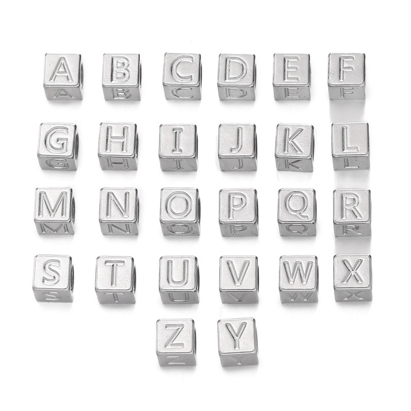 7*7mm Stainless Steel English Letter Squares 26 Letters Gold Steel Color Square DIY Beaded Necklace Accessories