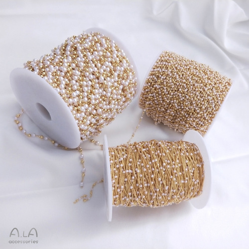 14K gold plated genuine pearl separated bead imitation pearl chain handmade DIY bracelet necklace jewelry loose chain separated bead chain