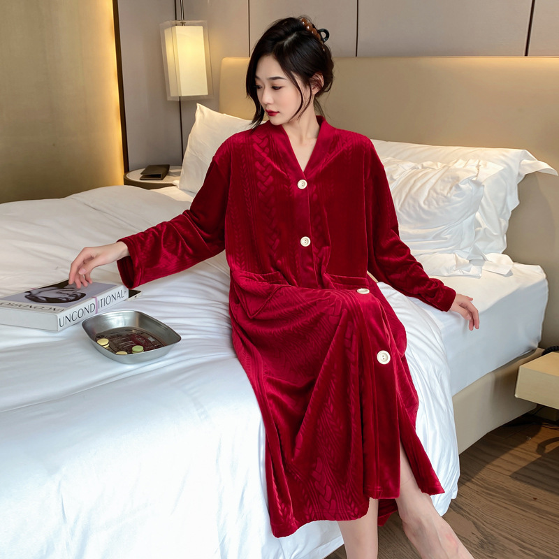 2025 New Spring Autumn Winter Cardigan Nightdress Long Flannel Pajamas plus size Wide Home Clothes