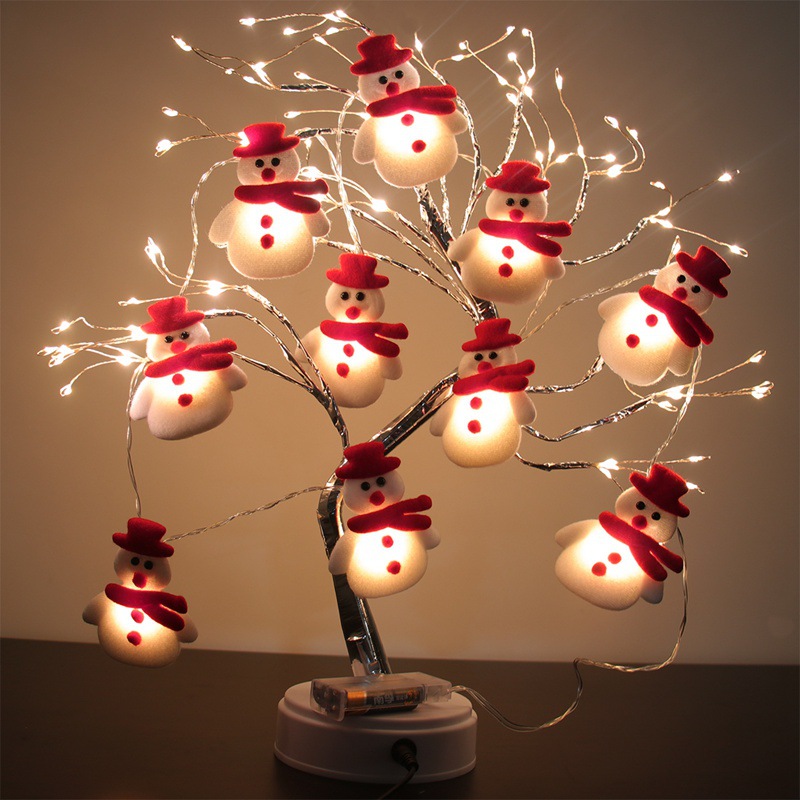 Amazon muñeco de nieve de peluche muñeco de nieve Cadena de luz LED Santa Claus cabeza ELK vacaciones luces decorativas creativas pequeñas luces de colores