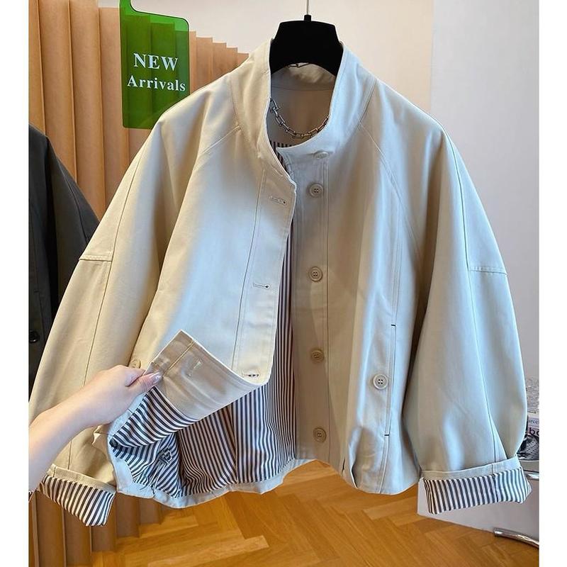 感韩系立领撞色工装外套女秋季新款风衣港风休闲流行|undefined