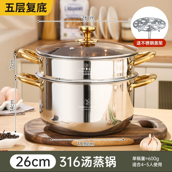 Five -layer reinstatement without coating [316L Medical Steel] 26cm+steamer+steamer