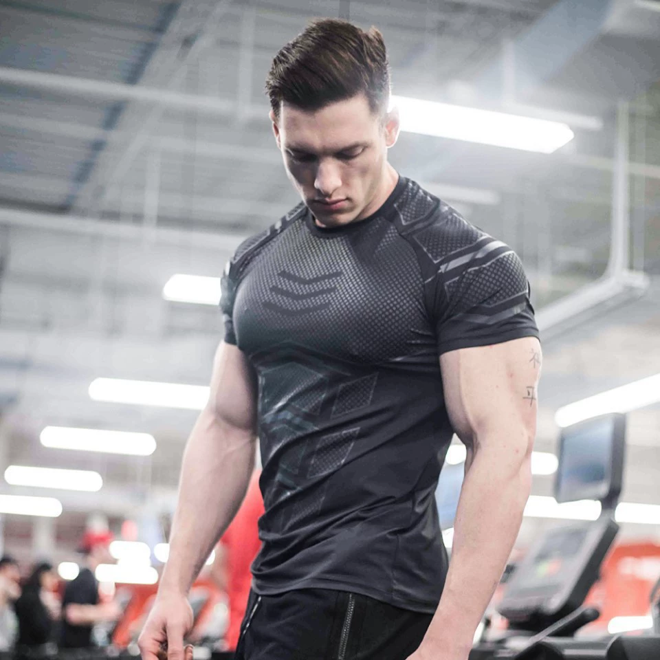 Спортивная футболка для зала, облегающая, короткий рукав